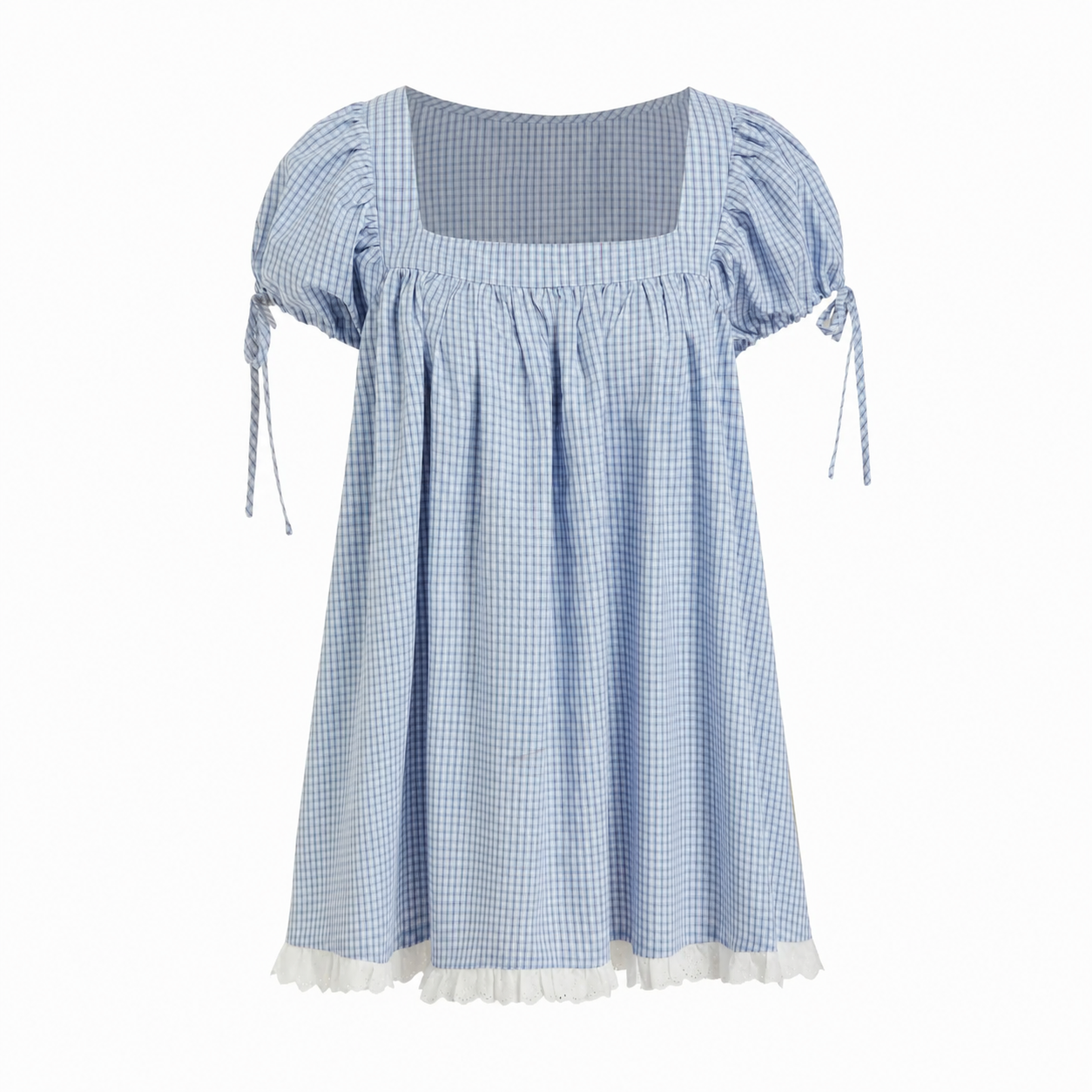 Women’s Square Neck Puff Sleeve Blouse – Ruffle Trim Tie Detail Summer Casual Top, Feminine Short Sleeve Shirt