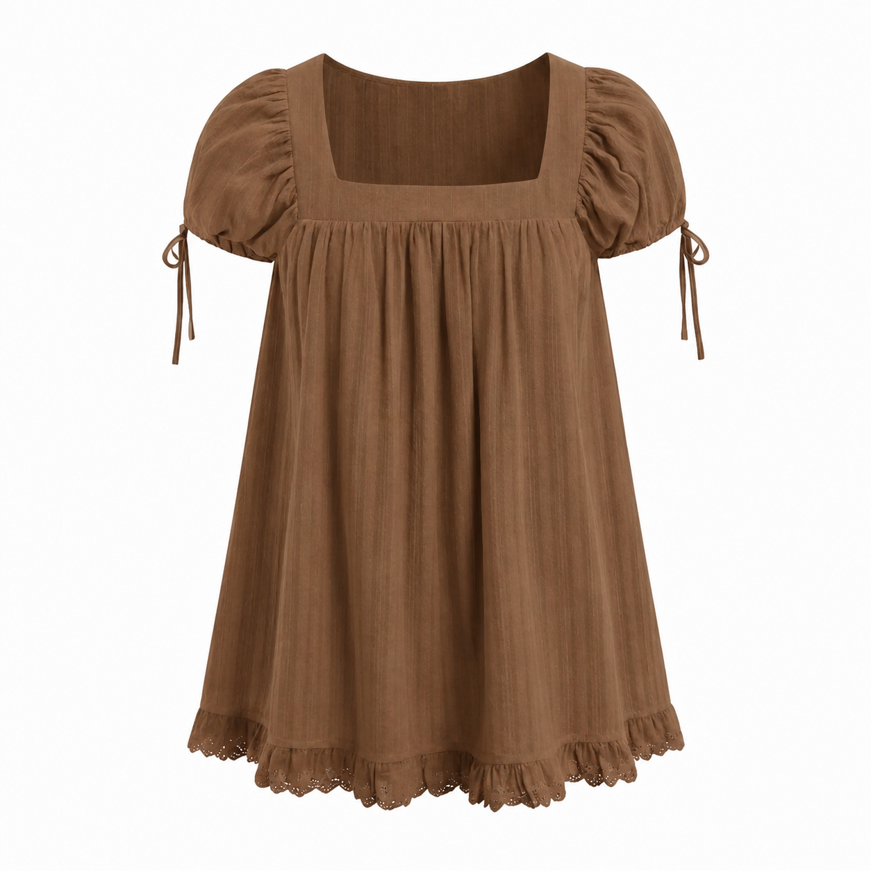 Women’s Square Neck Puff Sleeve Blouse – Ruffle Trim Tie Detail Summer Casual Top, Feminine Short Sleeve Shirt