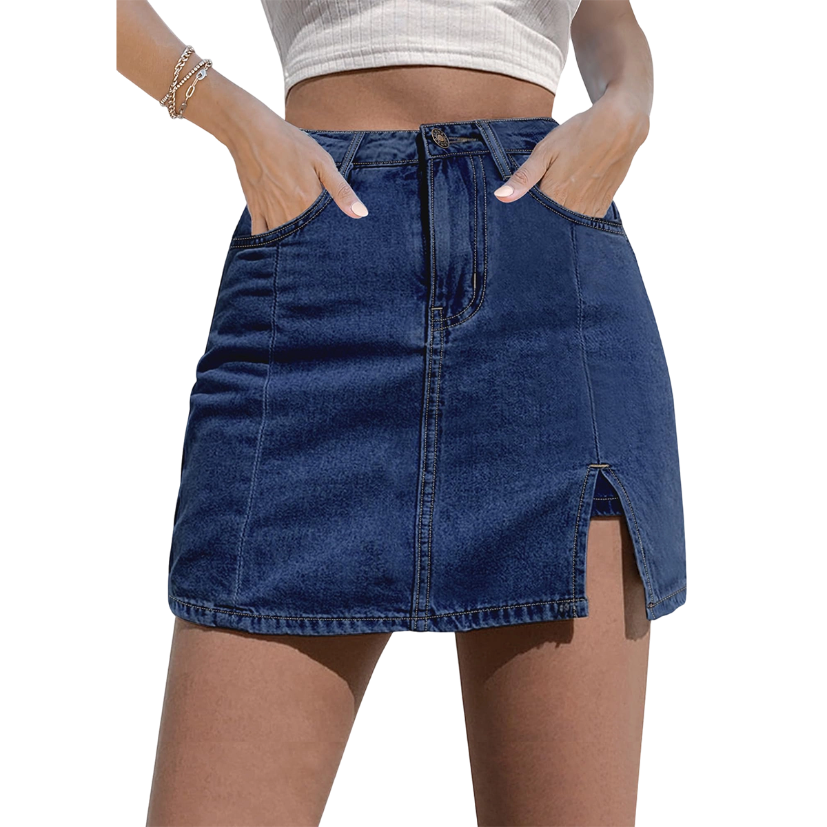 🌞 Summer Favorite Denim Skort 👖 Casual High-Waist Mini Skirt with Built-In Shorts 💖