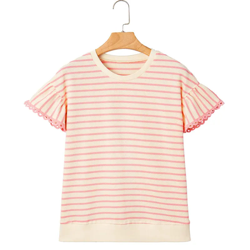 🏆Best-Selling Striped Ruffle Sleeve Tee for Summer 2026