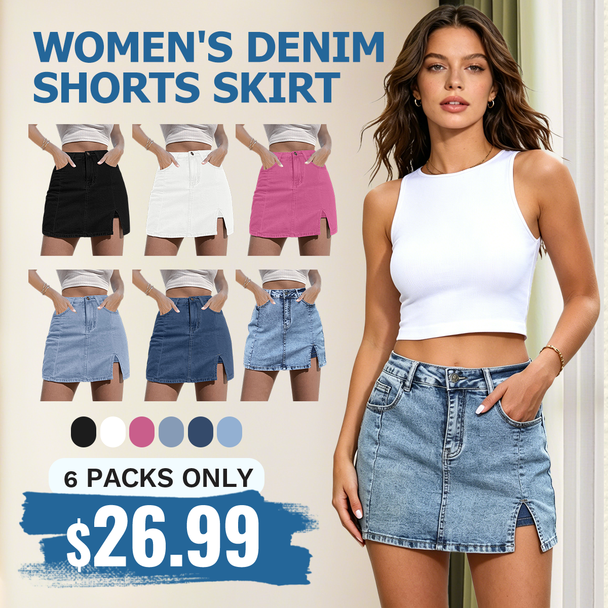 🌞 Summer Favorite Denim Skort 👖 Casual High-Waist Mini Skirt with Built-In Shorts 💖