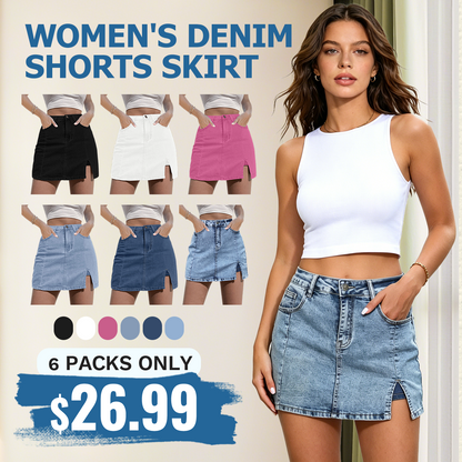 🌞 Summer Favorite Denim Skort 👖 Casual High-Waist Mini Skirt with Built-In Shorts 💖