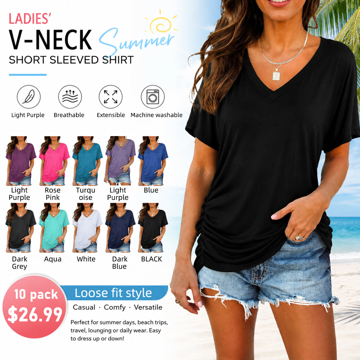 ✨ Women's V-Neck Short Sleeve T-Shirt – Soft, Comfy & Summer-Ready! 🌸