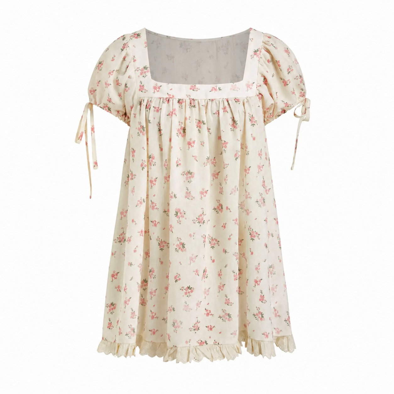 Women’s Square Neck Puff Sleeve Blouse – Ruffle Trim Tie Detail Summer Casual Top, Feminine Short Sleeve Shirt