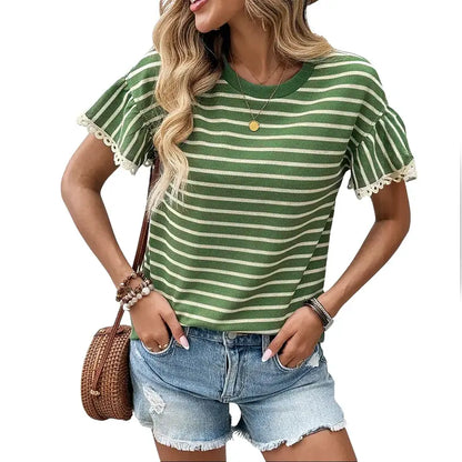 🏆Best-Selling Striped Ruffle Sleeve Tee for Summer 2026