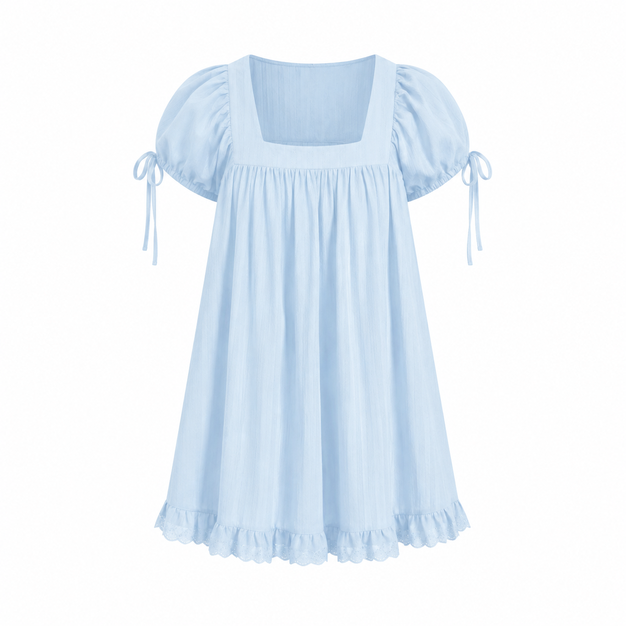 Women’s Square Neck Puff Sleeve Blouse – Ruffle Trim Tie Detail Summer Casual Top, Feminine Short Sleeve Shirt