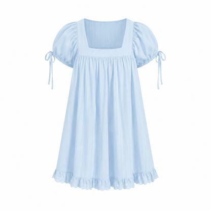 Women’s Square Neck Puff Sleeve Blouse – Ruffle Trim Tie Detail Summer Casual Top, Feminine Short Sleeve Shirt