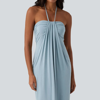 Women's Halter Tie-Back Maxi Dress with Pockets – Flowy Summer Vacation Dress