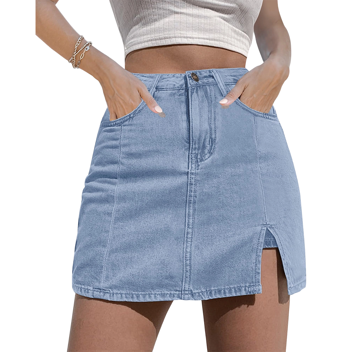🌞 Summer Favorite Denim Skort 👖 Casual High-Waist Mini Skirt with Built-In Shorts 💖
