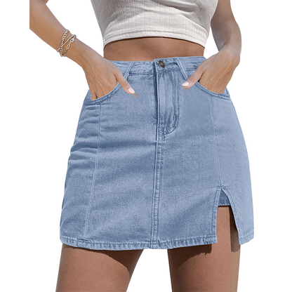 🌞 Summer Favorite Denim Skort 👖 Casual High-Waist Mini Skirt with Built-In Shorts 💖