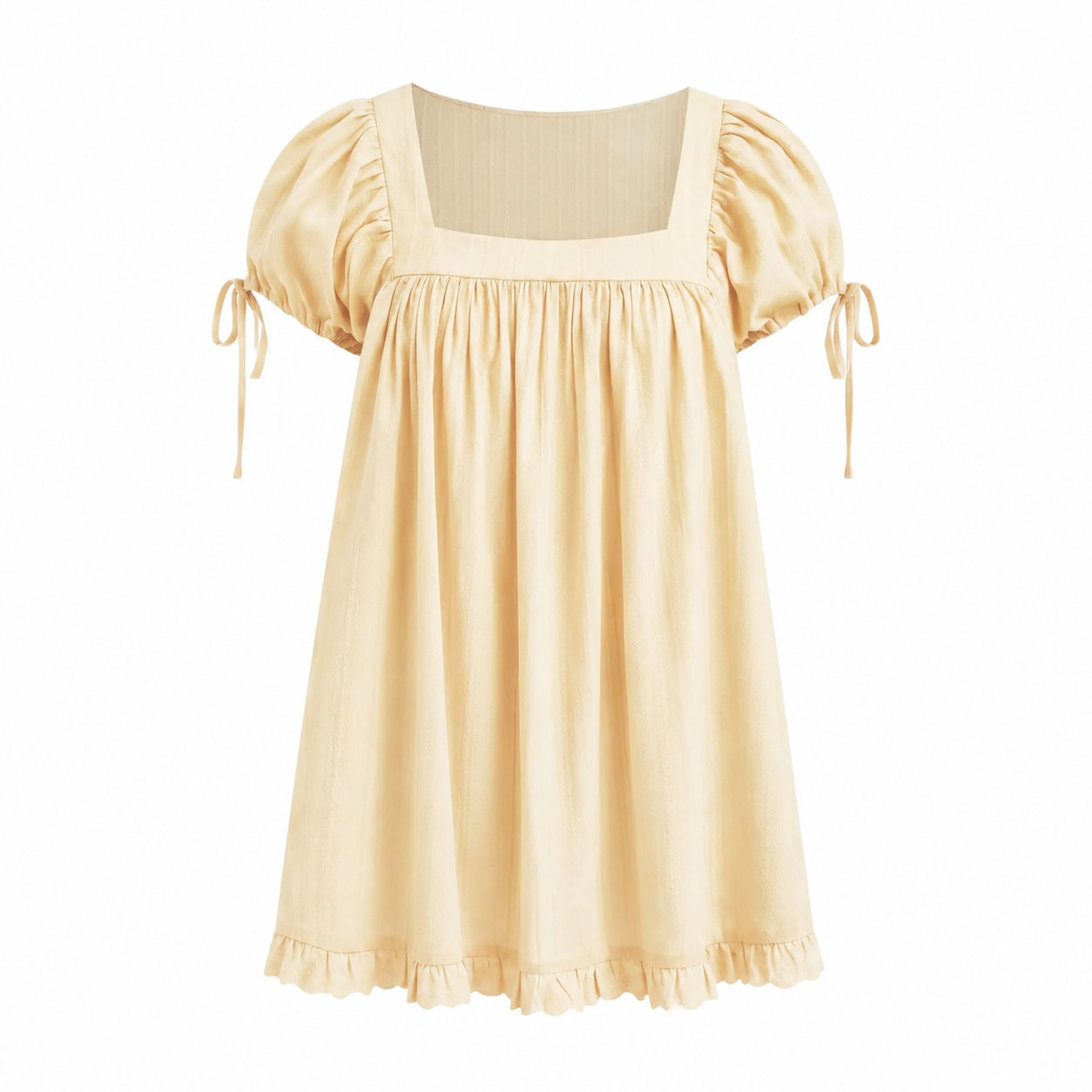 Women’s Square Neck Puff Sleeve Blouse – Ruffle Trim Tie Detail Summer Casual Top, Feminine Short Sleeve Shirt