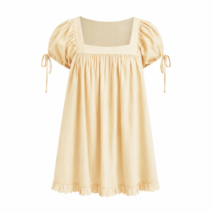 Women’s Square Neck Puff Sleeve Blouse – Ruffle Trim Tie Detail Summer Casual Top, Feminine Short Sleeve Shirt