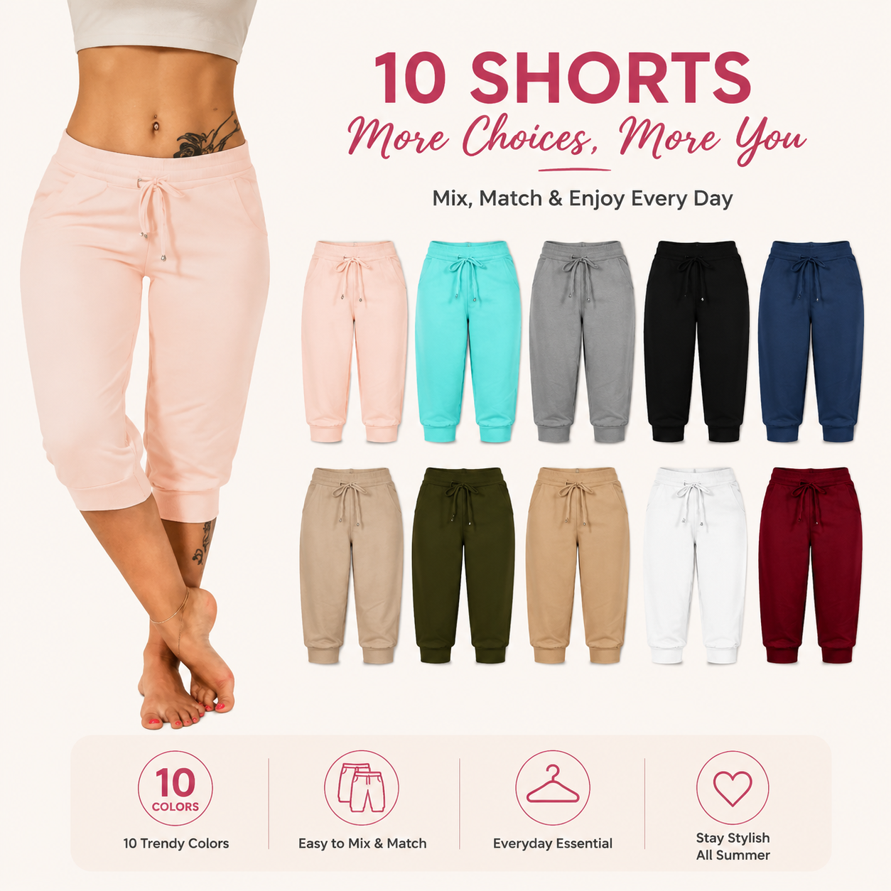 🔥Hot Summer Sale🔥Women's Drawstring Capri Pants with Pockets for Casual Comfort Wear