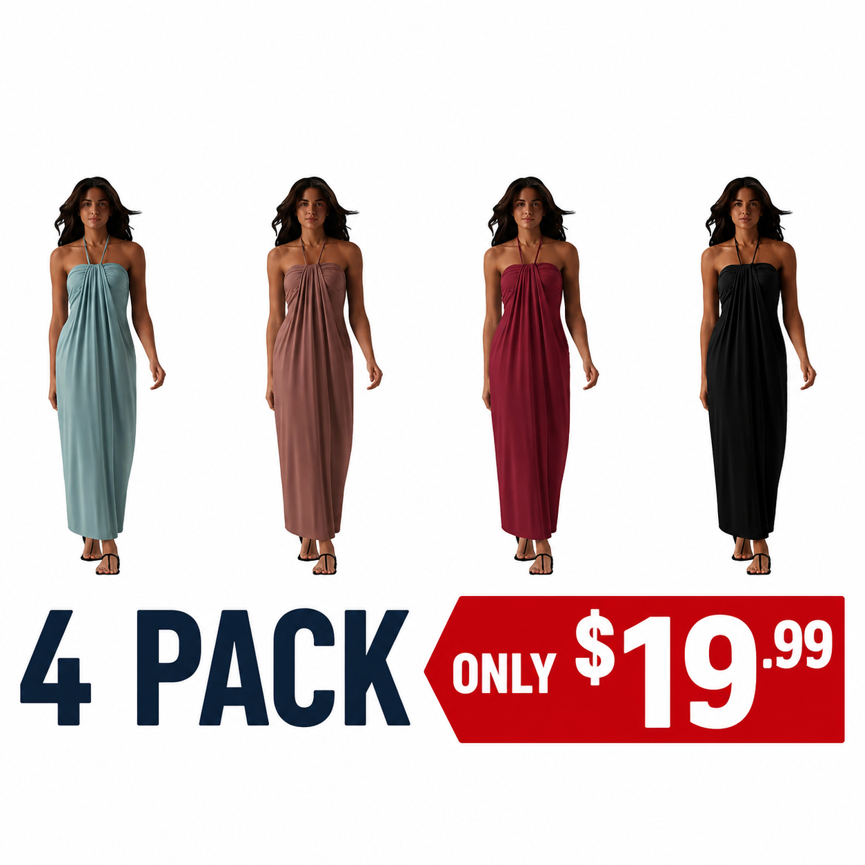 Women's Halter Tie-Back Maxi Dress with Pockets – Flowy Summer Vacation Dress