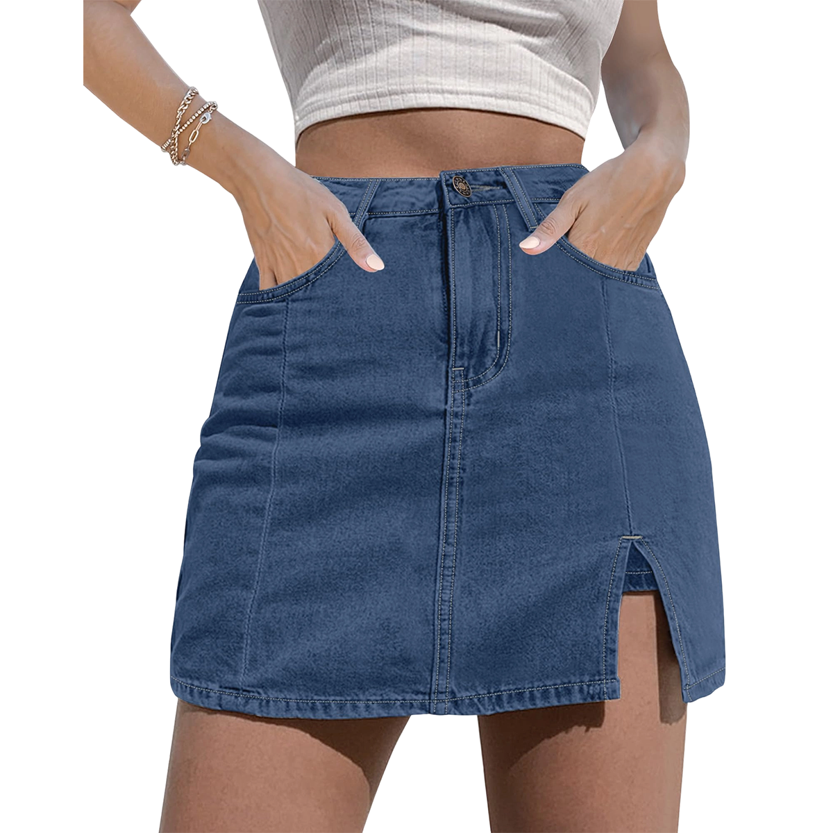 🌞 Summer Favorite Denim Skort 👖 Casual High-Waist Mini Skirt with Built-In Shorts 💖