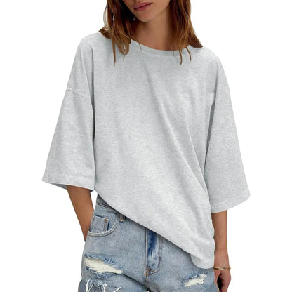 Women's Oversized Half Sleeve T-Shirt – Casual Crew Neck Loose Fit Tunic Tee, Lightweight Summer Boxy Basic Top