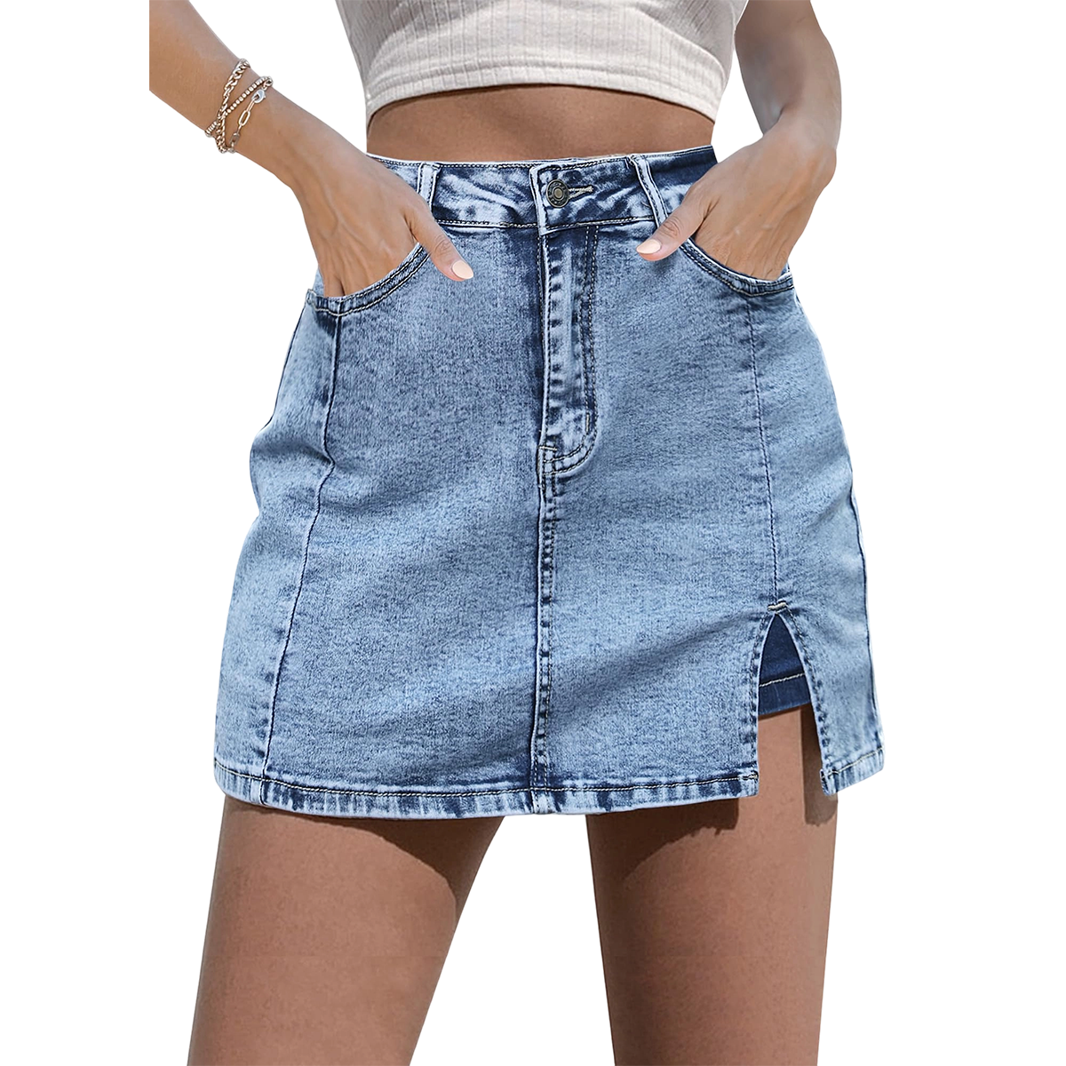🌞 Summer Favorite Denim Skort 👖 Casual High-Waist Mini Skirt with Built-In Shorts 💖