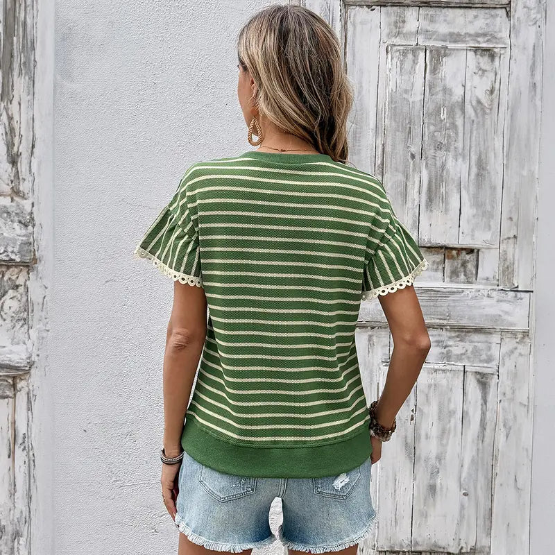 🏆Best-Selling Striped Ruffle Sleeve Tee for Summer 2026