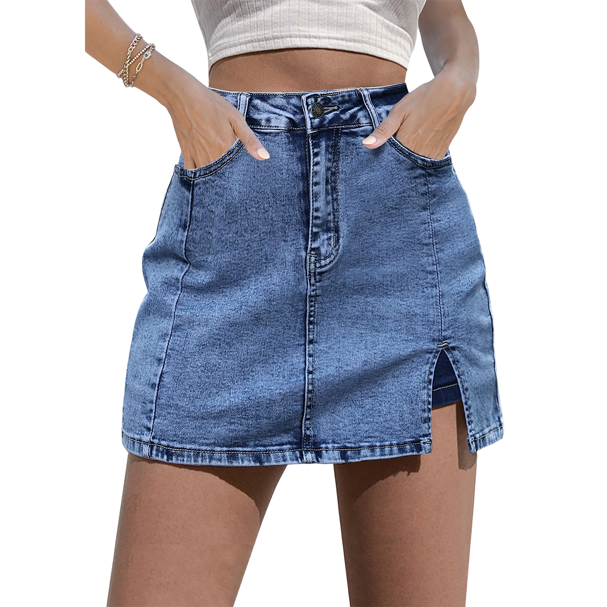 🌞 Summer Favorite Denim Skort 👖 Casual High-Waist Mini Skirt with Built-In Shorts 💖