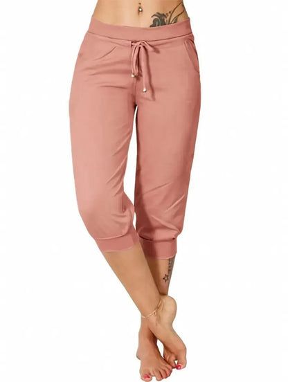 🔥Hot Summer Sale🔥Women's Drawstring Capri Pants with Pockets for Casual Comfort Wear