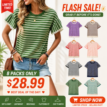 🏆Best-Selling Striped Ruffle Sleeve Tee for Summer 2026
