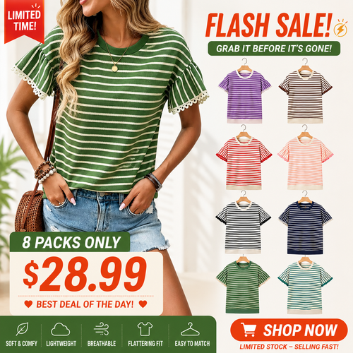 🏆Best-Selling Striped Ruffle Sleeve Tee for Summer 2026