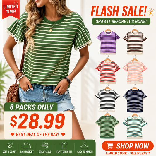 🏆Best-Selling Striped Ruffle Sleeve Tee for Summer 2026