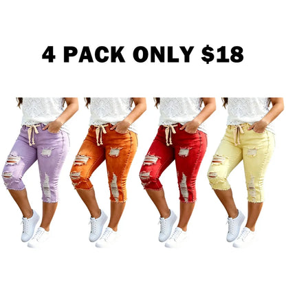 Women's Plus Size Distressed Ripped HighWaisted Capri Jeans