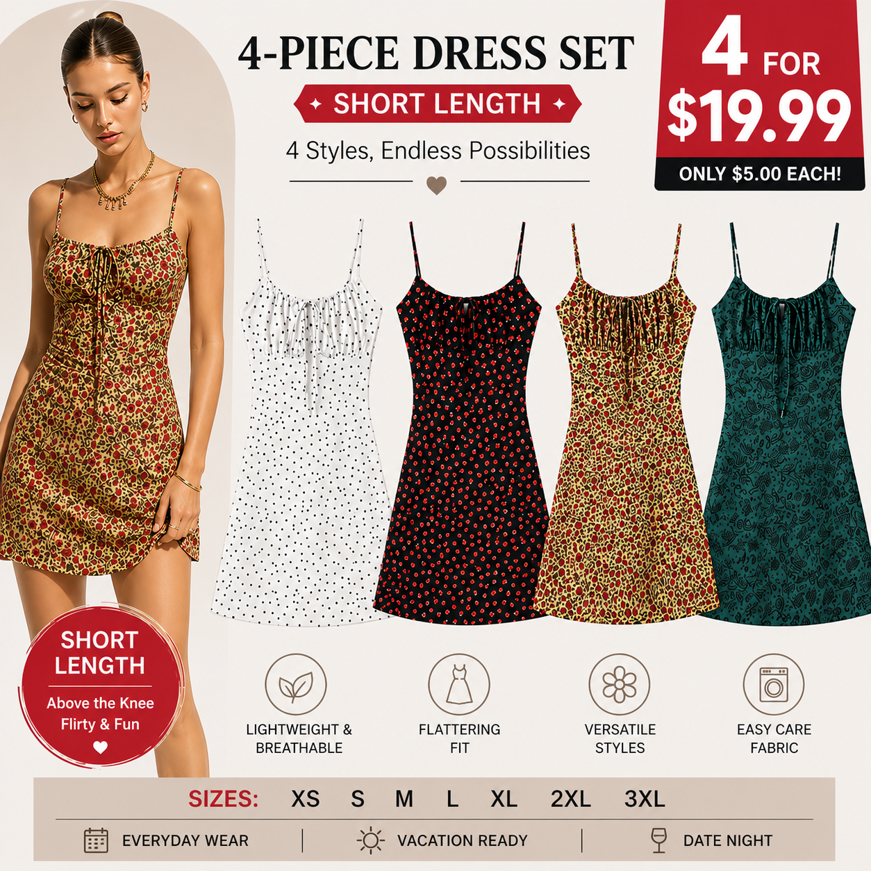 Women's Floral Slip Dress – Lightweight Sleeveless Summer Midi Dress
