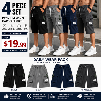 Men's Casual Cargo Shorts – Lightweight Multi-Pocket Bermuda Shorts with Elastic Drawstring Waist, Loose Fit for Work, Hiking, Travel & Everyday Wear