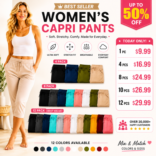 🔥Hot Summer Sale🔥Women's Drawstring Capri Pants with Pockets for Casual Comfort Wear