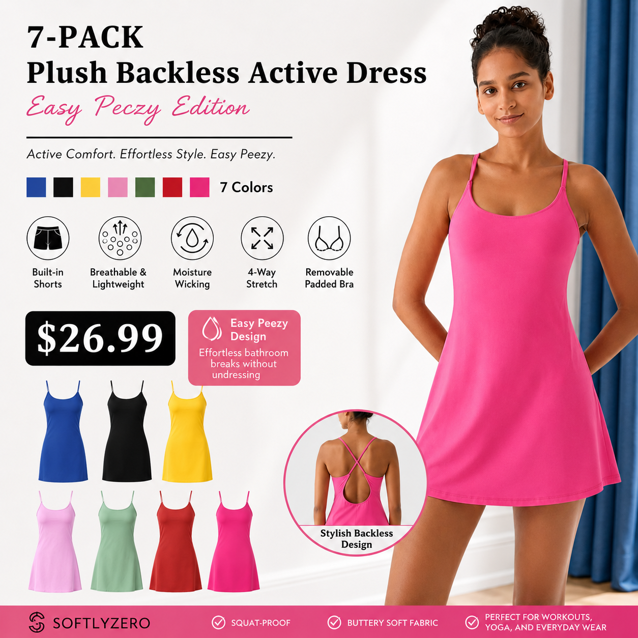 🔥Last day promotion🔥🌸 Easy Peezy Active Dress — Backless, Buttery Soft & Summer Ready ✨🔥