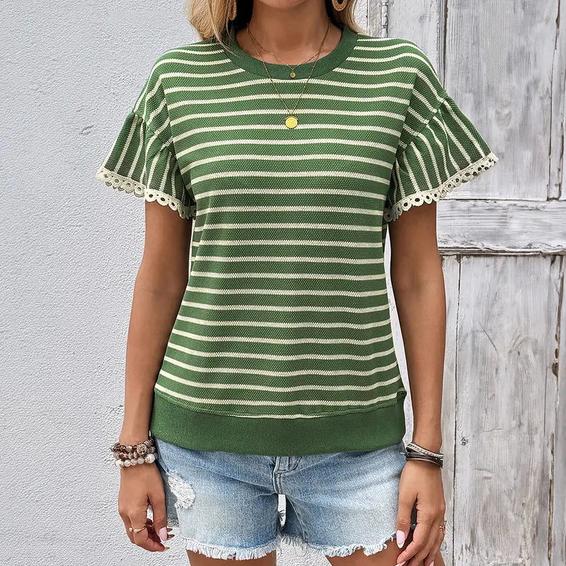 🏆Best-Selling Striped Ruffle Sleeve Tee for Summer 2026