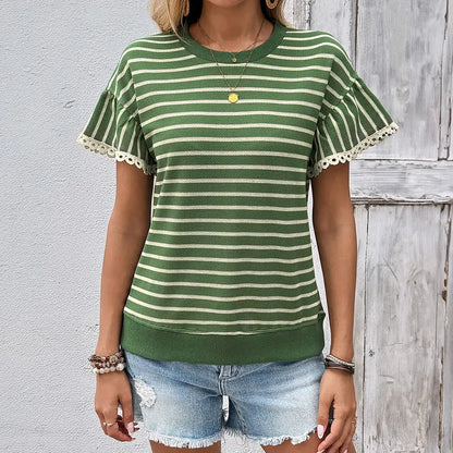🏆Best-Selling Striped Ruffle Sleeve Tee for Summer 2026