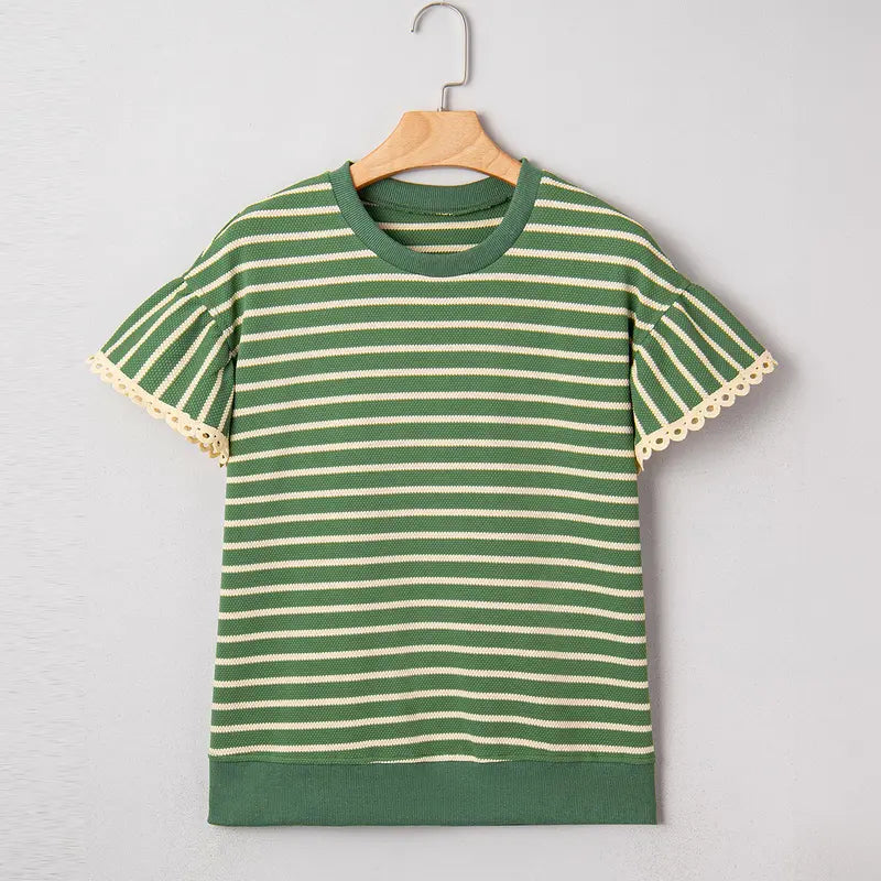 🏆Best-Selling Striped Ruffle Sleeve Tee for Summer 2026