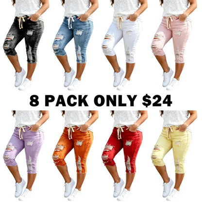 Women's Plus Size Distressed Ripped HighWaisted Capri Jeans