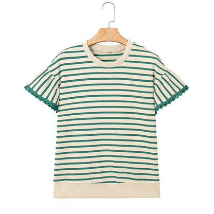 🏆Best-Selling Striped Ruffle Sleeve Tee for Summer 2026