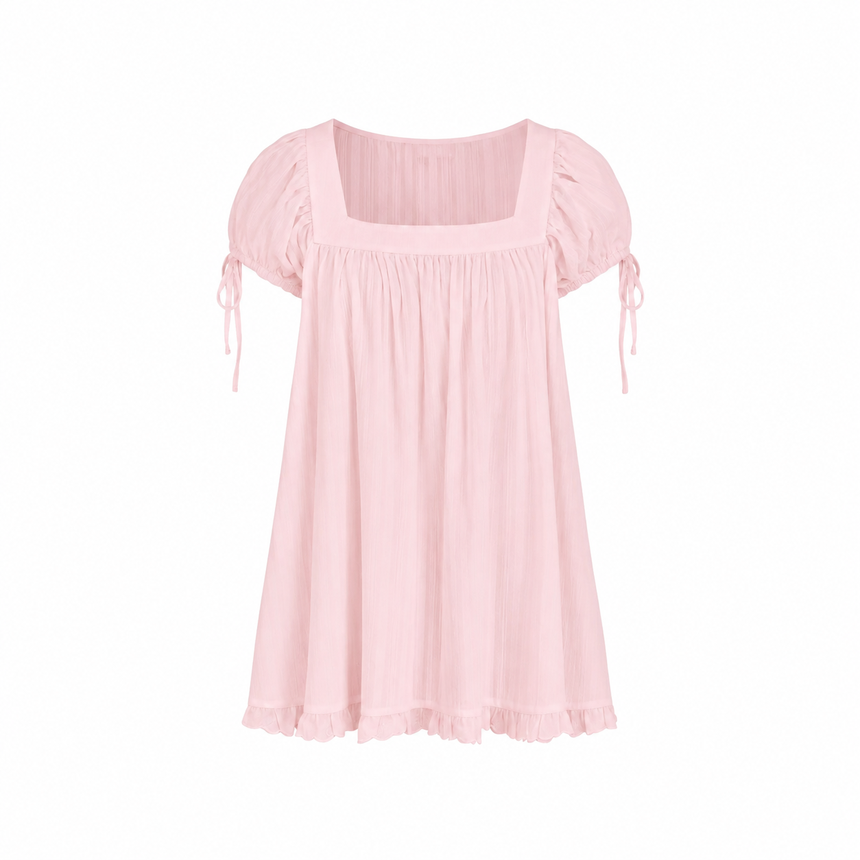 Women’s Square Neck Puff Sleeve Blouse – Ruffle Trim Tie Detail Summer Casual Top, Feminine Short Sleeve Shirt