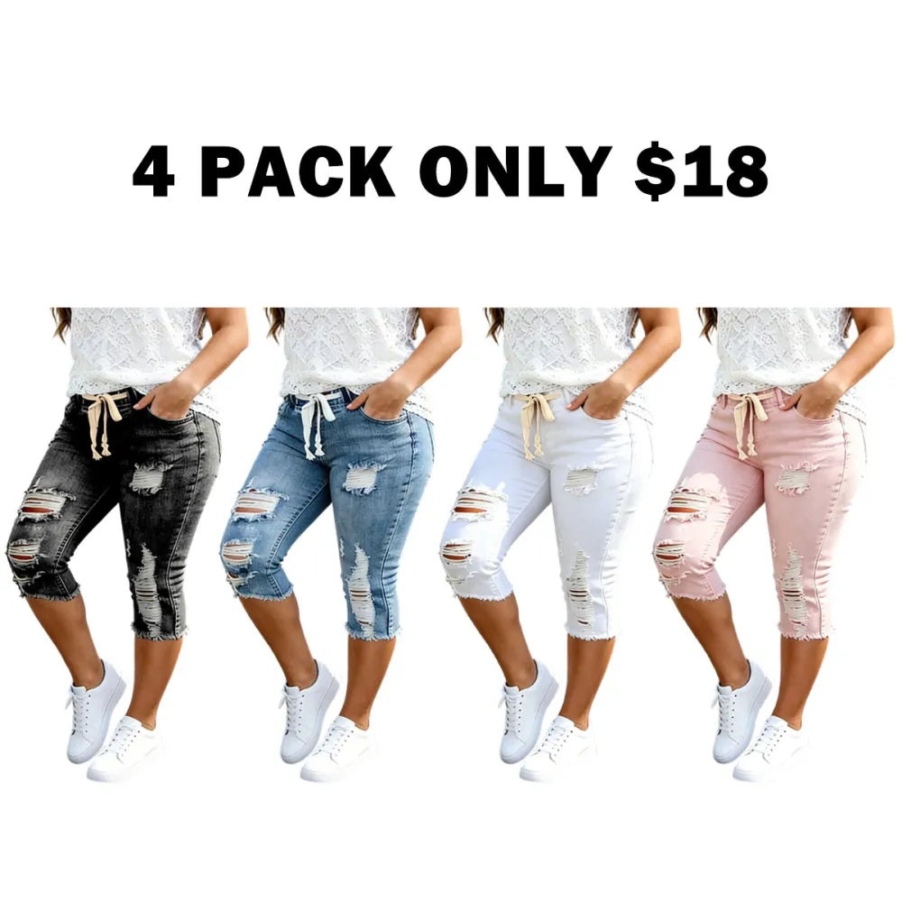 Women's Plus Size Distressed Ripped HighWaisted Capri Jeans