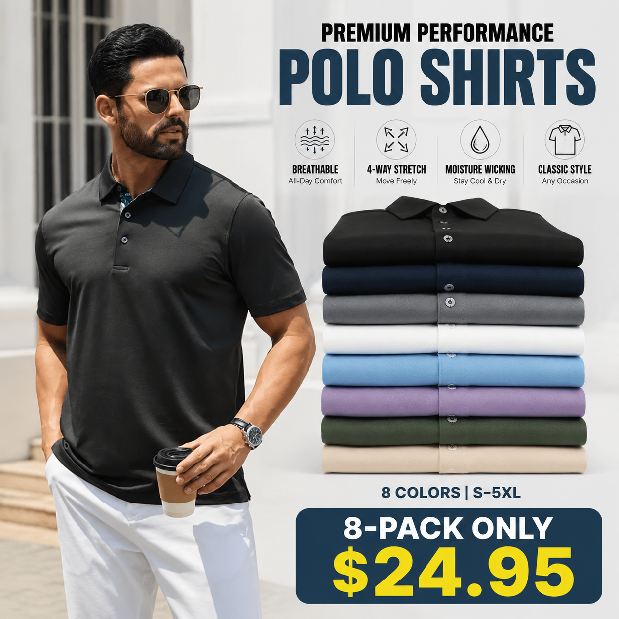 🔥 Men's Soft Cotton Polo Shirt – Breathable Comfort & Classic Style for Everyday Wear